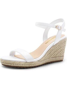 DREAM PAIRS Women's White Espadrilles Wedge Platform Sandals Open Toe Adjustable